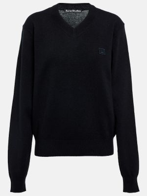 Sweter wełniany z dekoltem w serek Acne Studios czarny