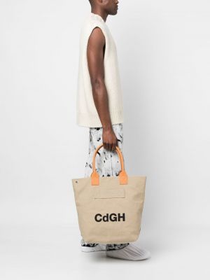 Shopper handtasche aus baumwoll mit print Comme Des Garçons Homme beige