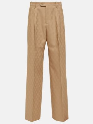 Μάλλινο παντελόνι με ίσιο πόδι ζακάρ Gucci μπεζ