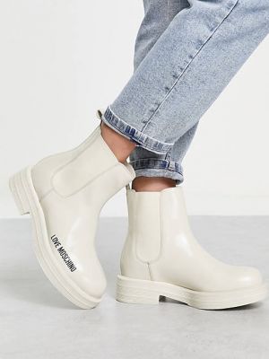 Белые ботинки челси с логотипом Love Moschino