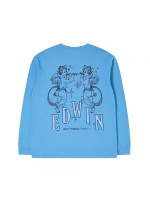 Bluza bawełniana z długim rękawem oversize Edwin niebieska