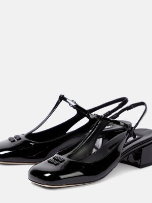 Кожени полуотворени обувки от лакирана кожа с отворена пета Miu Miu черно