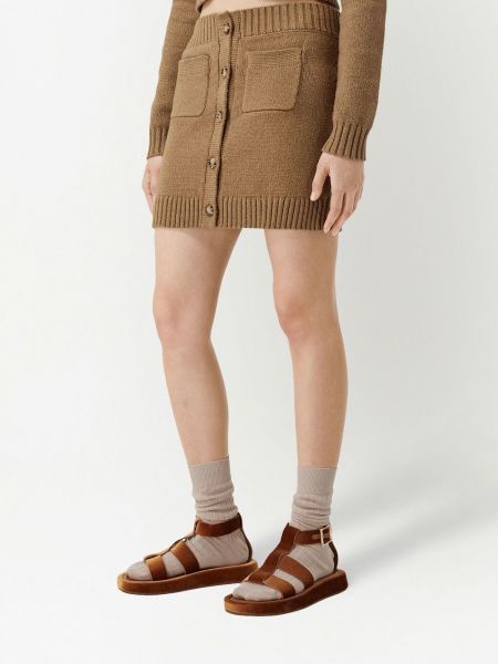 Dzianinowa haftowana mini spódniczka Burberry brązowa