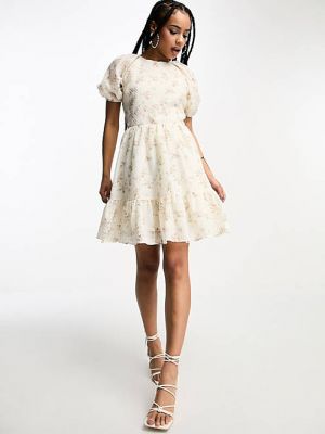 Платье мини с принтом с пышными рукавами Glamorous белое