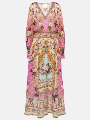 Svilena dolga obleka s cvetličnim vzorcem s potiskom Camilla