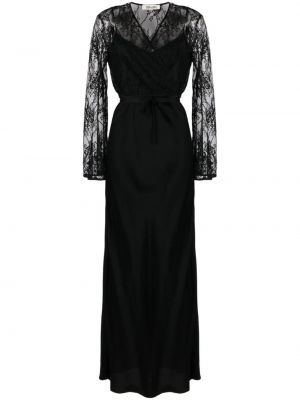Сатенена вечерна рокля на цветя с дантела Dvf Diane Von Furstenberg черно