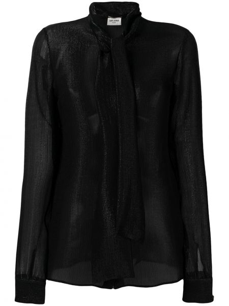 Blusa con lazo transparente Saint Laurent negro
