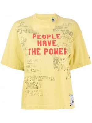 T-shirt avec imprimé slogan en coton à imprimé Maison Mihara Yasuhiro jaune