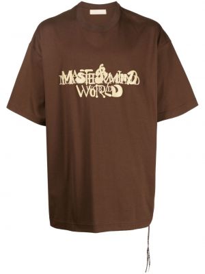 Памучна тениска с принт Mastermind World кафяво