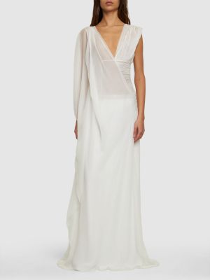 Drapované šifonové dlouhé šaty Alberta Ferretti bílé