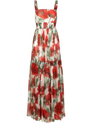Virágos selyem ruha nyomtatás Dolce & Gabbana fehér