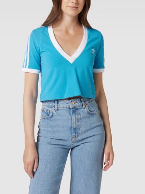 Koszulka z dekoltem w serek Adidas Originals niebieska