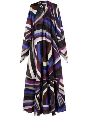 Sukienka długa bawełniane z nadrukiem z dekoltem w serek Emilio Pucci - fioletowy