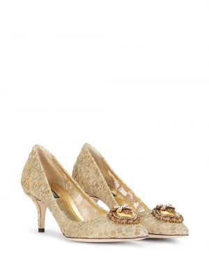 Calzado con tacón de encaje Dolce & Gabbana dorado