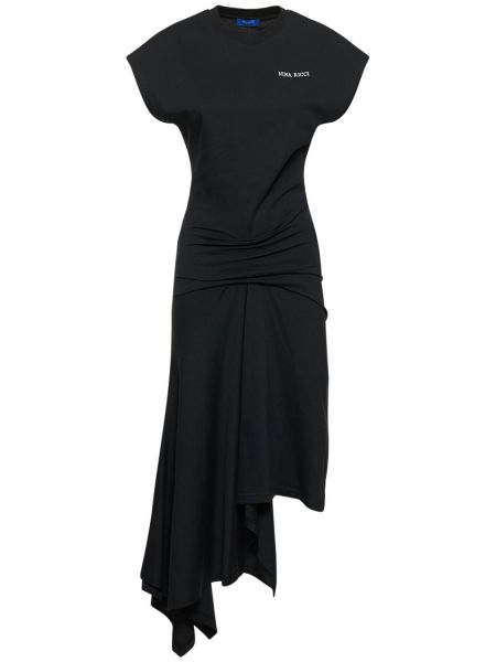 Drapované džerzej bavlnené dlouhé šaty Nina Ricci čierna