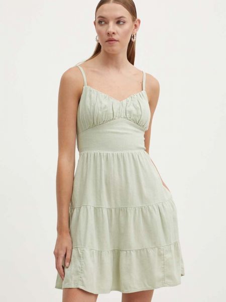 Lniana rozkloszowana sukienka Hollister Co. zielona