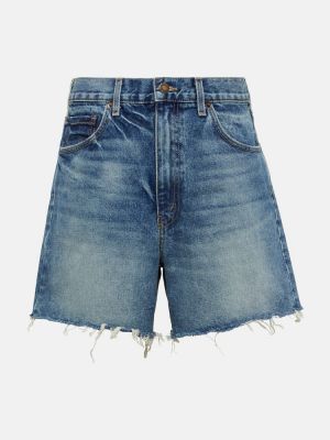 Bombažne kratke jeans hlače z nizkim pasom Nili Lotan modra
