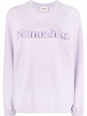 Haftowana bluza bawełniana Nanushka fioletowa