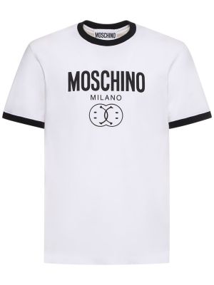 T-shirt i bomull med mönster i jersey Moschino vit