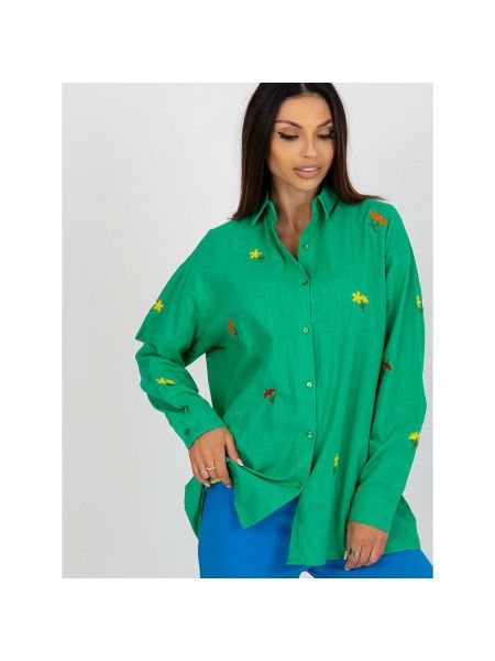 Oversized košile s výšivkou s knoflíky Fashionhunters zelená