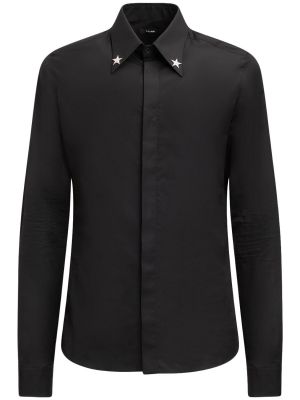 Със звездички памучна риза бродирана Balmain черно