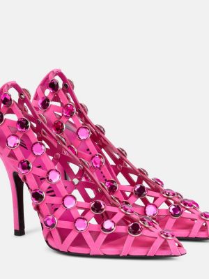 Велурени полуотворени обувки с кристали The Attico розово