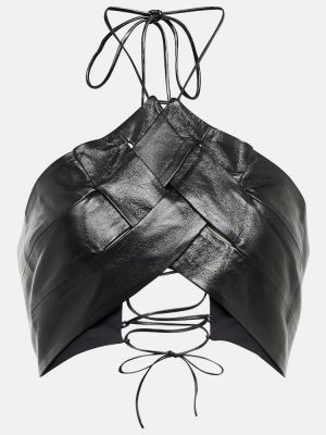 Кожаный кроп топ от изкуствена кожа Aya Muse черно
