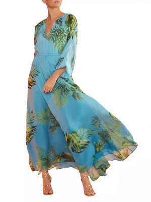 Шифоновое платье с принтом с тропическим принтом Cynthia Rowley синее