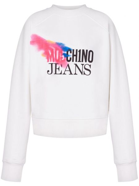 Raštuotas medvilninis džemperis Moschino Jeans balta