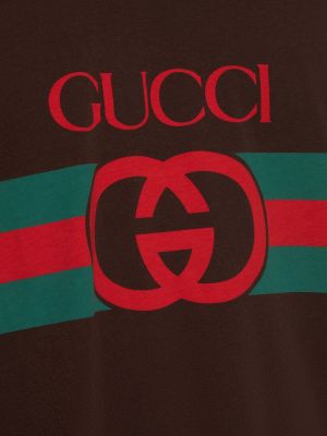 Tricou din bumbac cu imagine Gucci maro