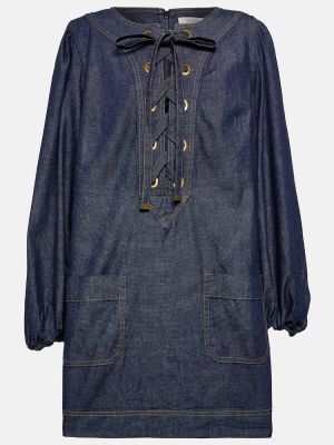 Csipkés fűzős denim ruha Zimmermann kék