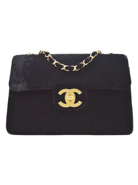 Aksamitna torba na ramię retro Chanel Vintage czarna