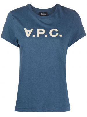 Bavlnené tričko s potlačou A.p.c. modrá