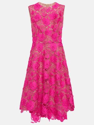 Φλοράλ μίντι φόρεμα με δαντέλα Oscar De La Renta ροζ