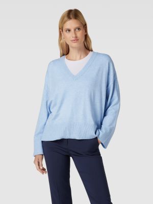 Dzianinowy sweter z dekoltem w serek Moss Copenhagen błękitny