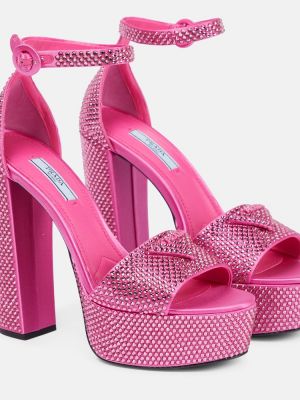 Сатенени сандали на платформе Prada розово