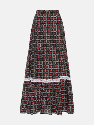 Pamučna midi suknja s cvjetnim printom Miu Miu crna