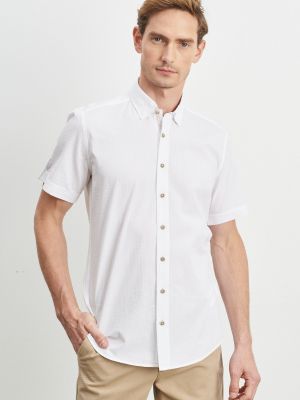 Βαμβακερό πουκάμισο με κουμπιά σε στενή γραμμή Altinyildiz Classics λευκό