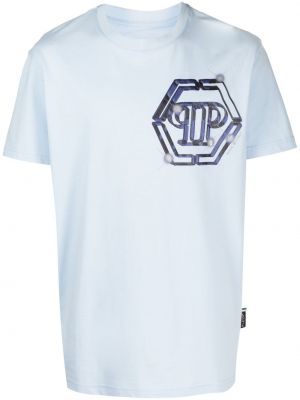 Памучна тениска с принт Philipp Plein синьо