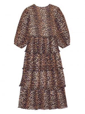 Sukienka midi z nadrukiem w panterkę Ganni brązowa