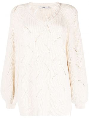 Плетен пуловер с v-образно деколте B+ab бяло