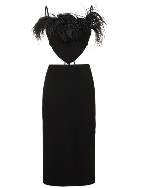 Sukienka midi w piórka z krepy w serca Mach & Mach czarna