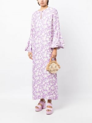 Raštuotas gėlėtas suknele su raukiniais Bambah violetinė