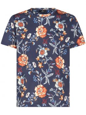 Kokvilnas t-krekls ar ziediem ar apdruku Etro zils