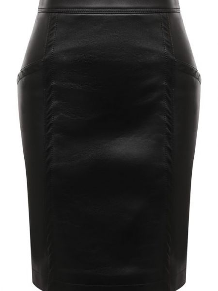 Черная кожаная юбка Saint Laurent