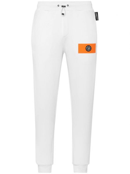 Pantaloni sport din bumbac cu aplicații Plein Sport alb