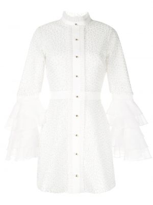 Hedvábné mini šaty s výšivkou na zip Macgraw - bílá