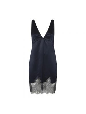 Sukienka koronkowa z krepy Saint Laurent niebieska