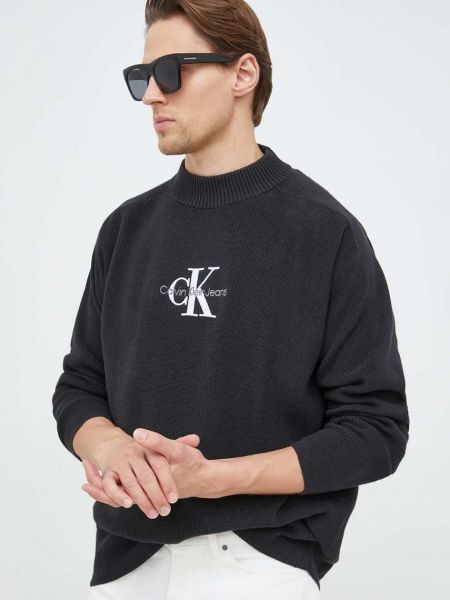Calvin Klein Jeans pamut pulóver könnyű, férfi, fekete