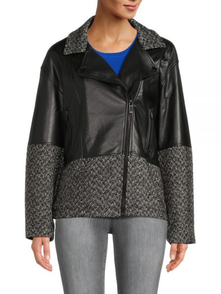 Кожаная куртка в елочку из искусственной кожи Karl Lagerfeld Paris черная